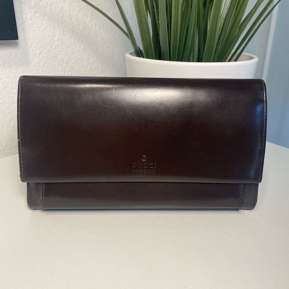 GUCCI Rare Tom Ford Era Enamel Brown Long wallet - Picture 1 of 11